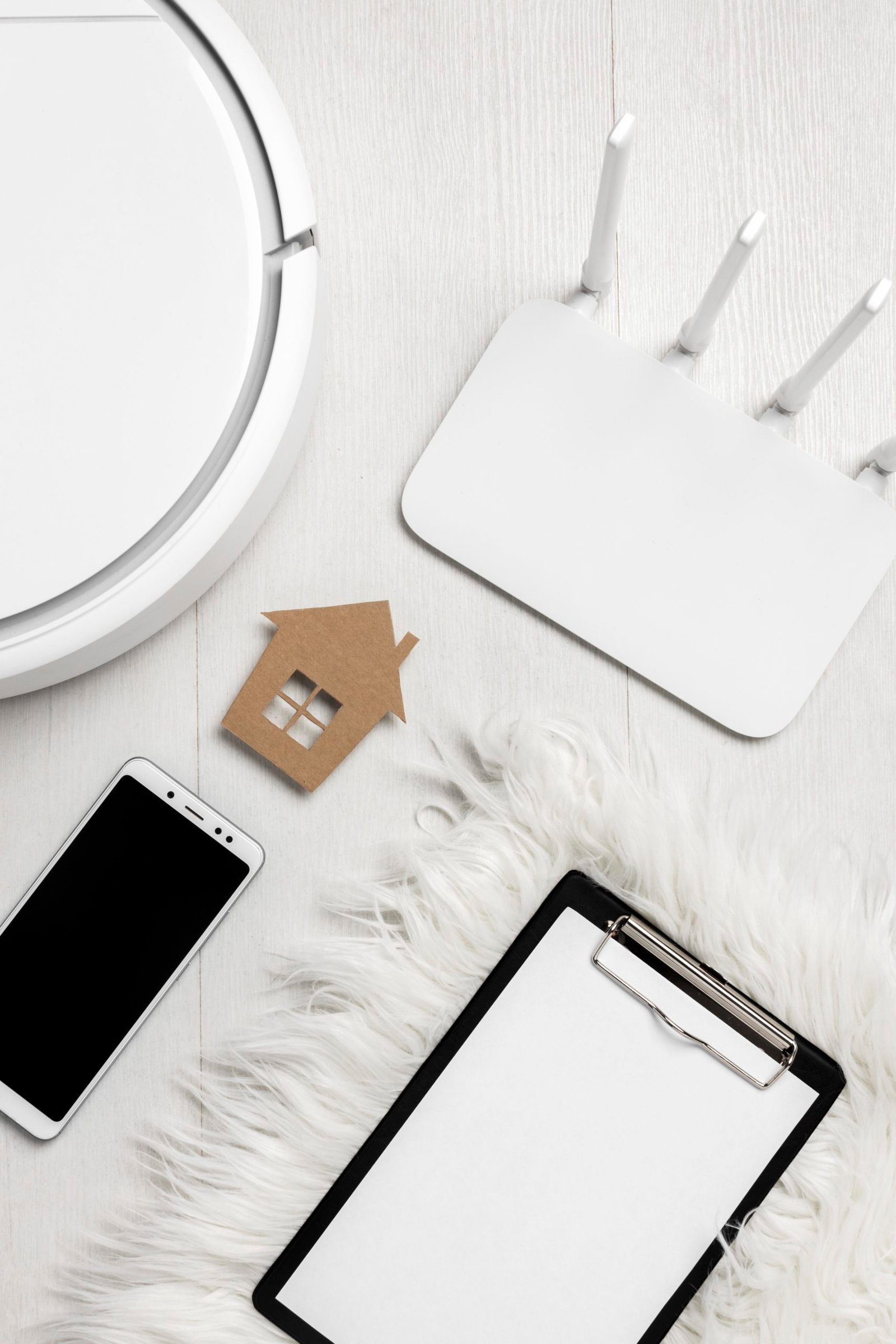 vue-dessus-du-routeur-wi-fi-appareils-intelligents-figurine-maison brancher box fibre