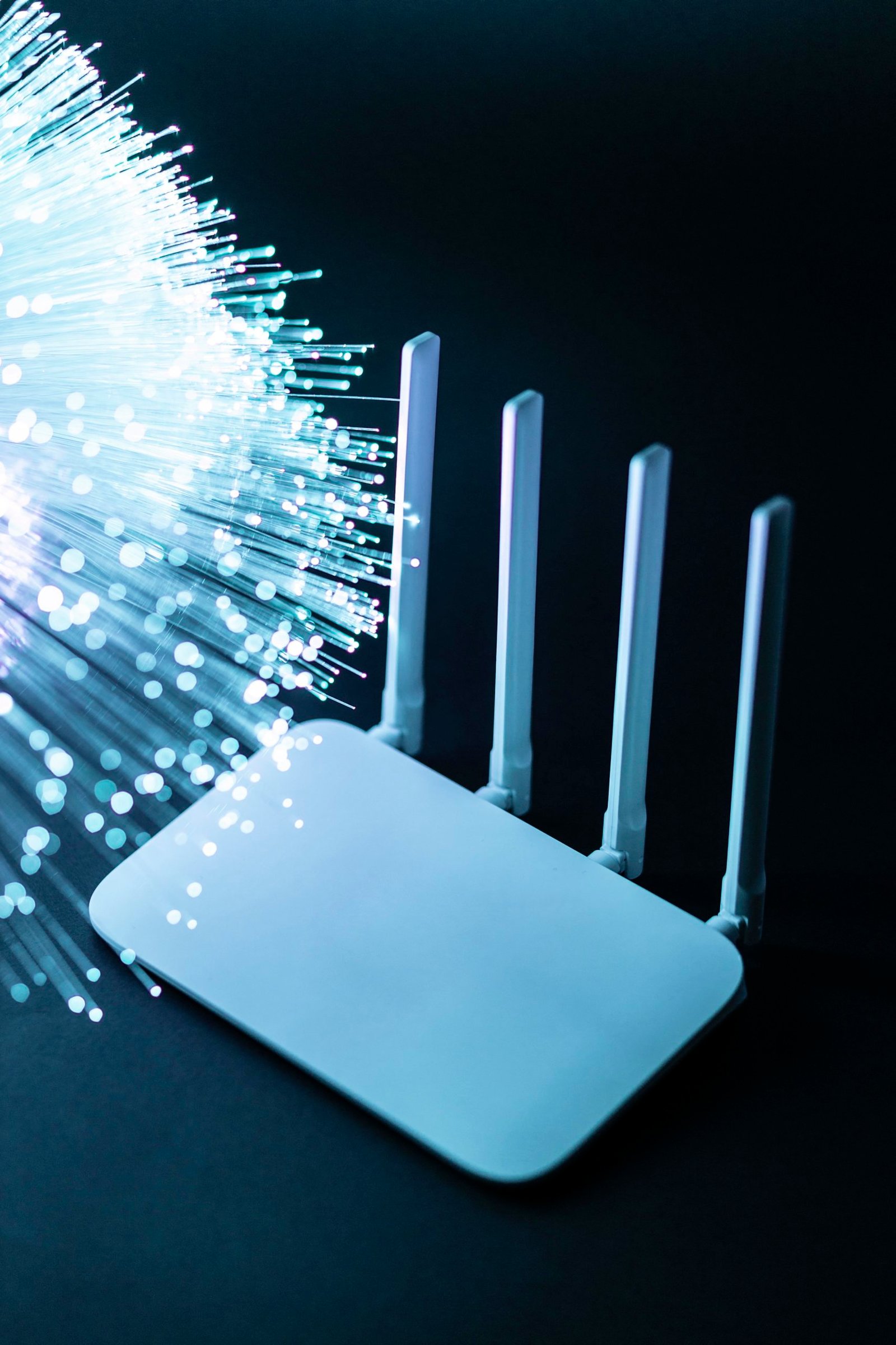 routeur-wi-fi-fibre-optique-bleue branchement prise rj45 pour internet